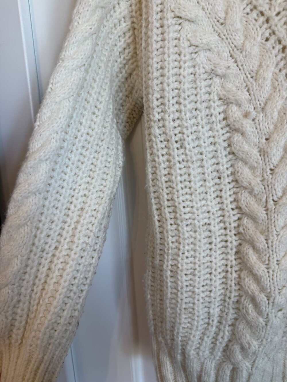 Soft cream sweater with a warm cowl neck and nice cable knit patterns. - Picture 2 of 7